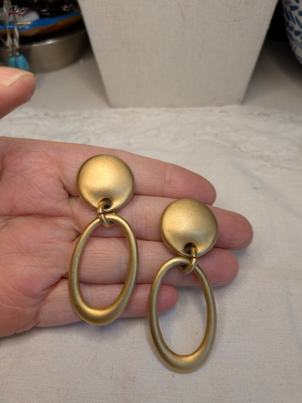 Vintage Brushed Gold Door‑Knocker Clip‑On Earrings